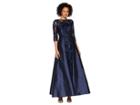 Adrianna Papell Long Sleeve Lace Front Gown With Taffeta Overskirt (midnight) Women's Dress