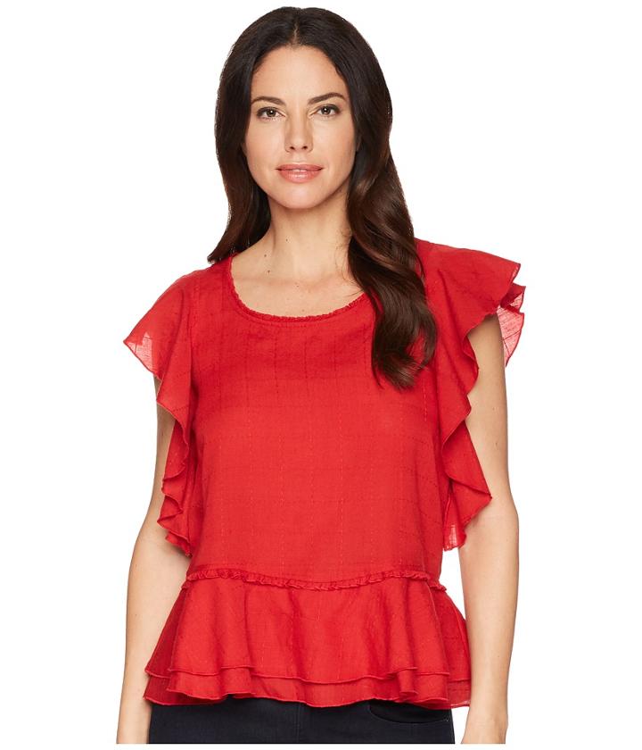Liverpool Ruffled Sleeve Shirt (ribbon Red) Women's Clothing