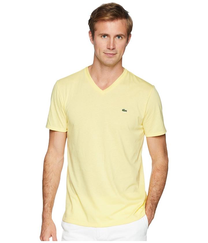 Lacoste Short Sleeve V-neck Pima Jersey Tee Shirt (yellow) Men's T Shirt
