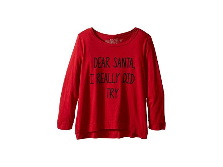 The Original Retro Brand Kids Dear Santa I Really Did Try Long Sleeve Pullover (little Kids/big Kids) (dark Red) Girl's Long Sleeve Pullover