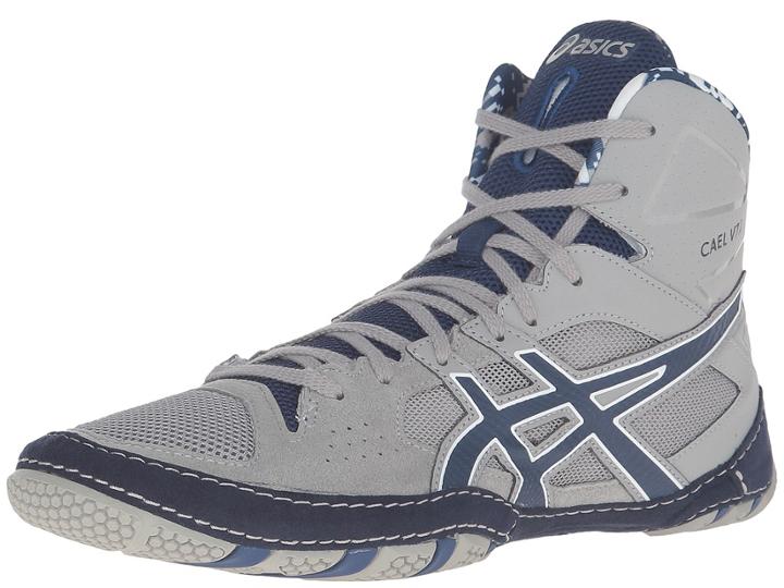 Asics Cael(r) V7.0 (light Grey/estate Blue/white) Men's Wrestling Shoes