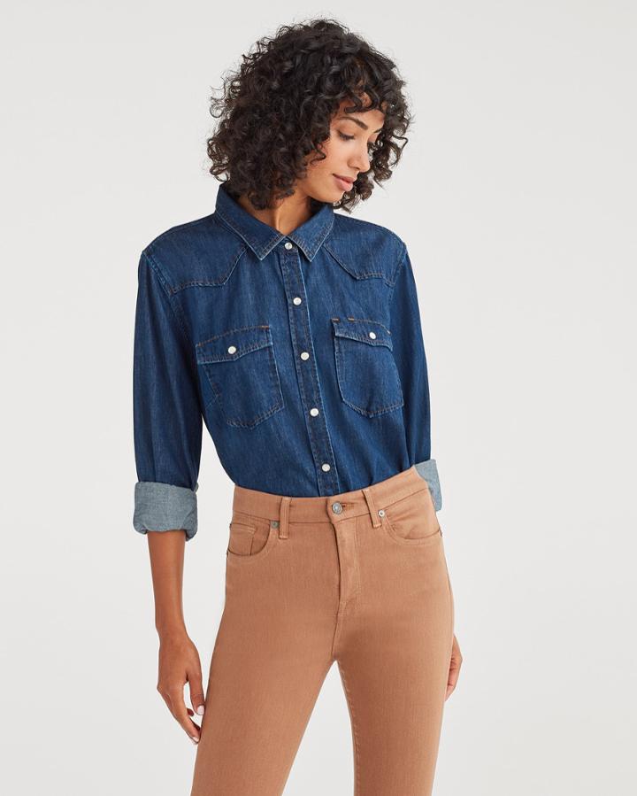 7 For All Mankind Women's Western Denim Shirt In Avante Rinse