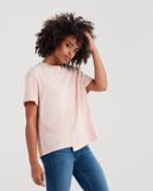 7 For All Mankind Short Sleeve Splice Crop Tee In Pink Sunrise