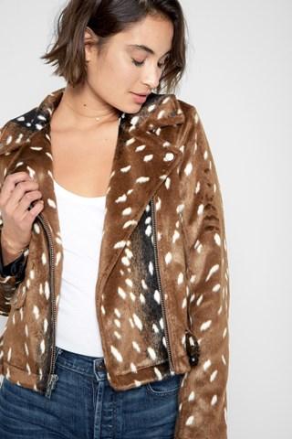 7 For All Mankind Fur Moto Jacket In Fawn