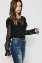 7 For All Mankind Mock Neck Ruffle Top In Black