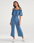 7 For All Mankind Women's Smocked Off-shoulder Jumpsuit In Classic Blue