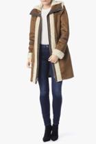 7 For All Mankind Zip Hooded Shearling Suede Jacket In Cognac