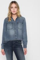 7 For All Mankind Step Hem Denim Shirt With Released Hem In Mineral Blue