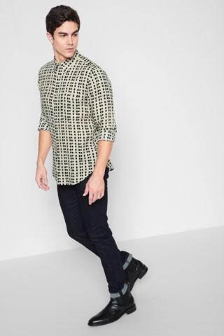 7 For All Mankind Long Sleeve Abstract Dot Shirt In Ecru Black