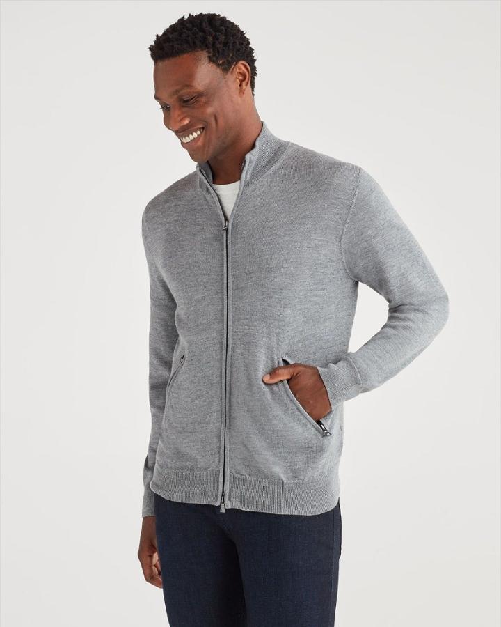 7 For All Mankind Men's Merino Wool Zip Cardigan In Heather Grey