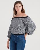 7 For All Mankind Off Shoulder Blouson Top In Black And White