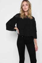 7 For All Mankind Tiered Ruffle Top In Black
