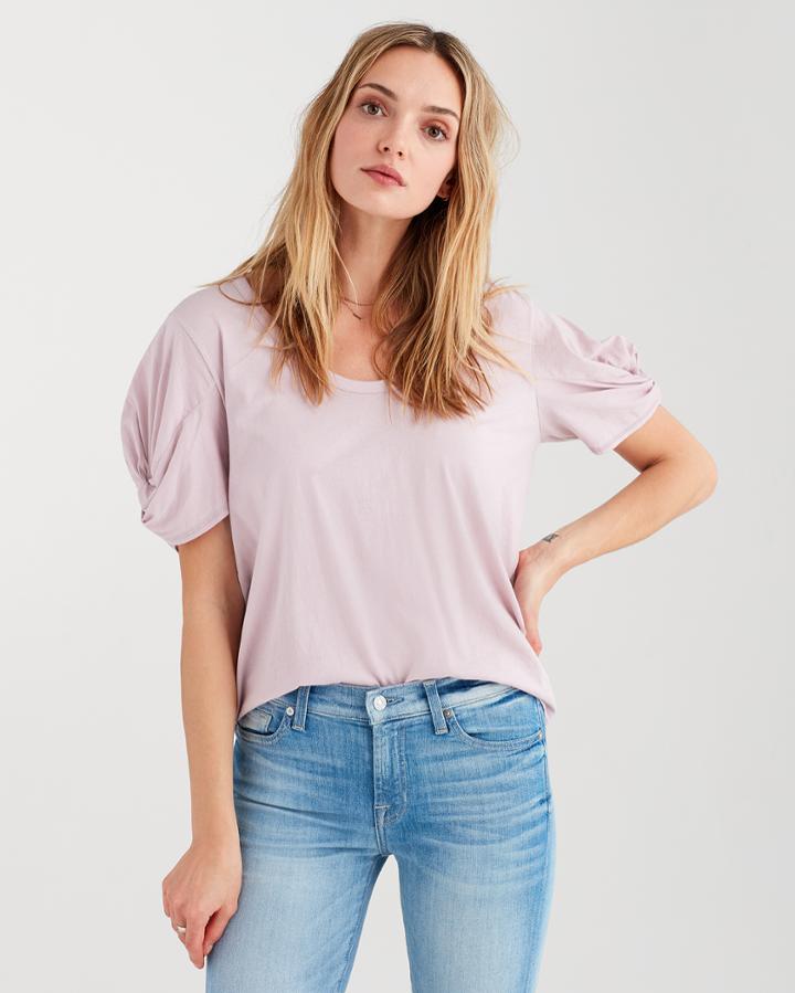 7 For All Mankind Twist Sleeve Tee In Pale Lavendar