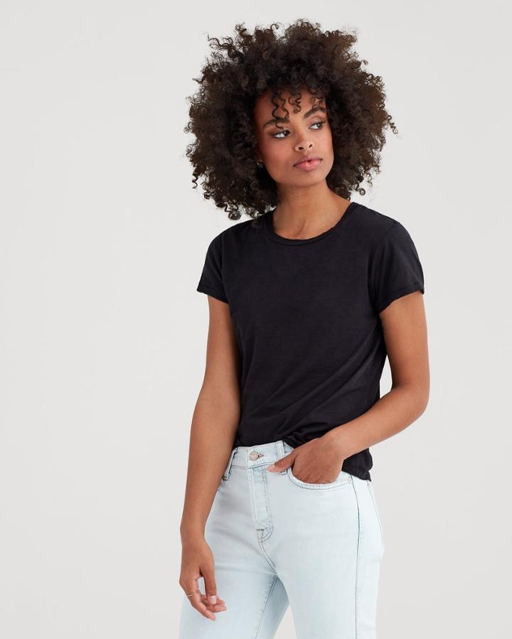 7 For All Mankind Women's Short Sleeve Slub Basic Tee In Black