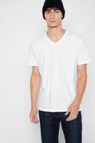 7 For All Mankind Short Sleeve Raw V-neck Tee In White