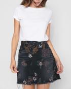 7 For All Mankind Women's A Line Mini Skirt With Raw Hem In Print On Noir