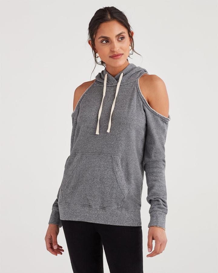 7 For All Mankind Women's Cold Shoulder Sweatshirt In Marble Grey