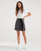 7 For All Mankind Women's Button Front Leather Skirt In Jet Black