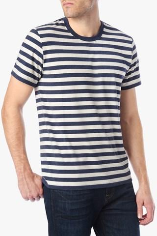 7 For All Mankind Short Sleeve Horizontal Stripe Crew In Navy Stripe