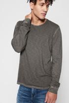 7 For All Mankind Long Sleeve Raw Crew Neck Tee In Charcoal