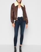 7 For All Mankind Women's Leather Bomber With Sherpa In Cognac