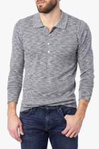 7 For All Mankind Long Sleeve Polo Sweater In Heather Navy