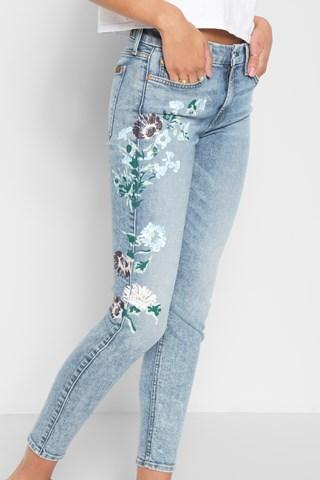 7 For All Mankind Ankle Skinny With Hand Painted Floral In Radiant Wythe