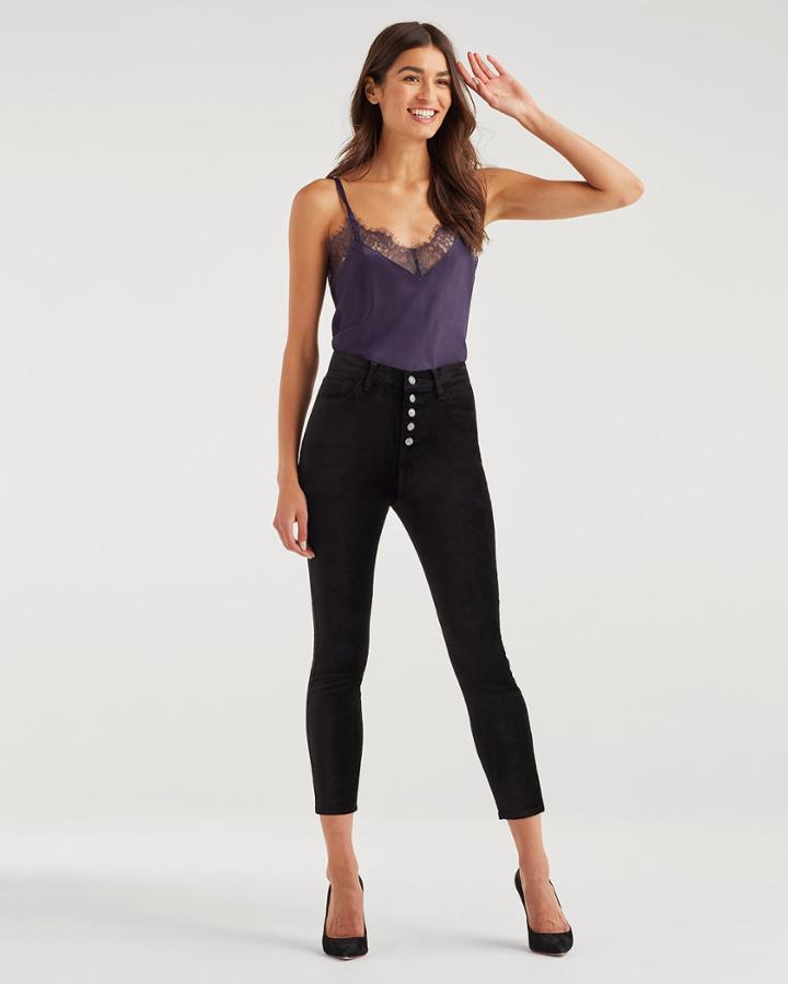 7 For All Mankind Women's High Waist Velvet Ankle Skinny With Exposed Button Fly In Black