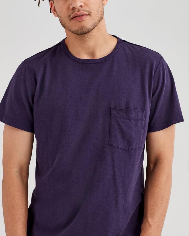 7 For All Mankind Short Sleeve Raw Pocket Crew In Violet