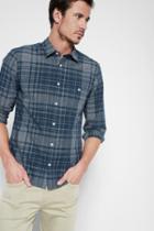 7 For All Mankind Long Sleeve Vintage Plaid Shirt In Navy Plaid
