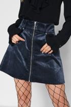 7 For All Mankind Velvet Zip Front Mini Skirt In Navy