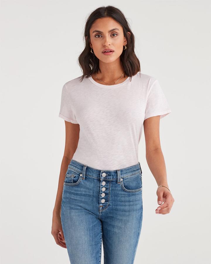 7 For All Mankind Women's Short Sleeve Slub Basic Tee In Pink Sunrise
