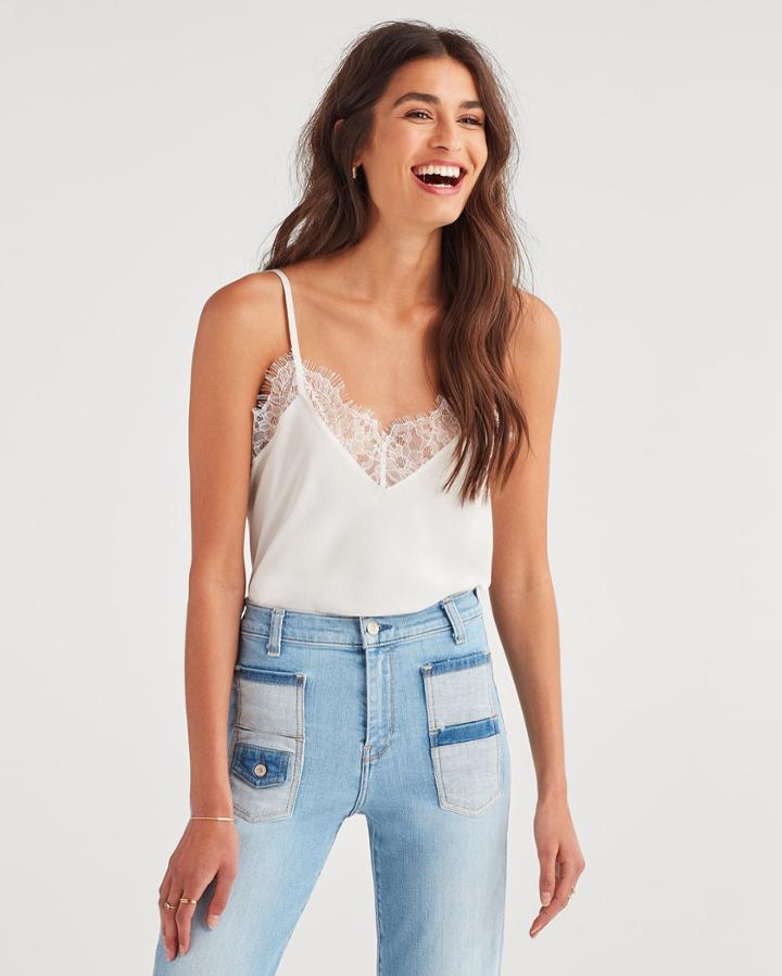 7 For All Mankind Women's Lace Trim Cami In Chalk