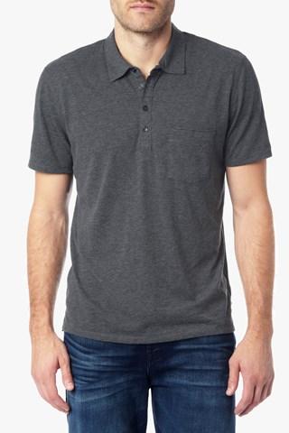 7 For All Mankind Short Sleeve Raw Placket Polo In Heather Charcoal