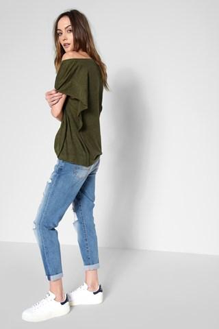 7 For All Mankind Linen Flutter Sleeve Tee In Burnt Olive