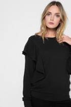 7 For All Mankind Asymmetrical Ruffle Sweatshirt In Black