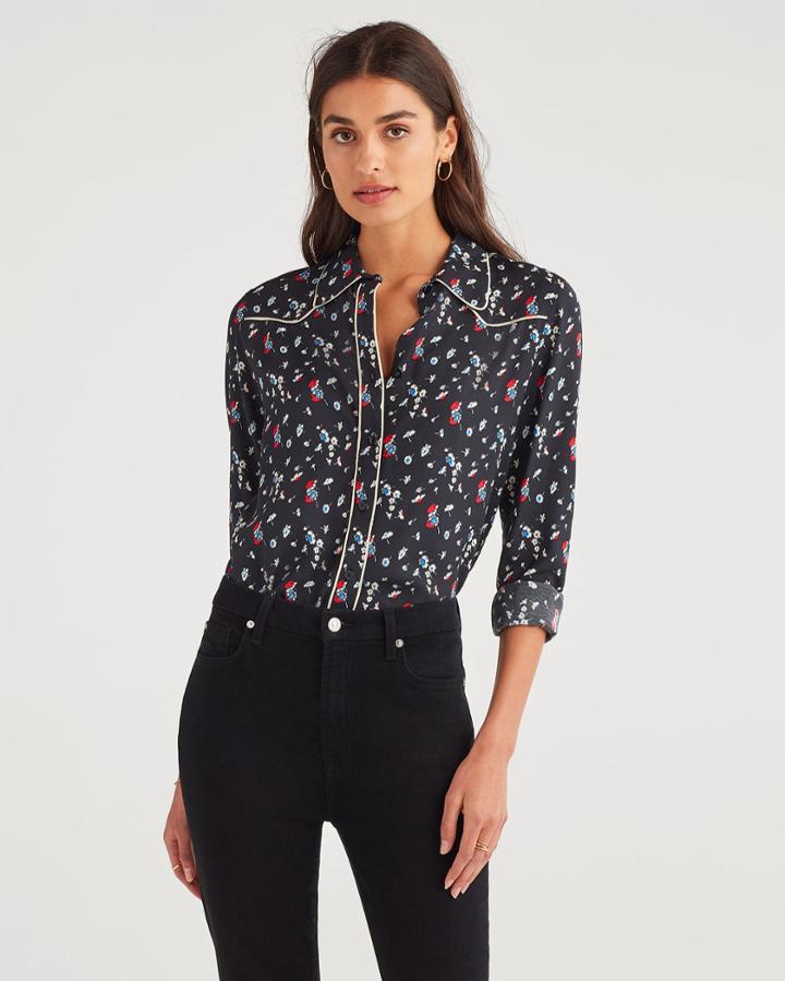 7 For All Mankind Women's Floral Western Shirt In Black