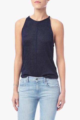 7 For All Mankind Drape Back Halter Tank In Navy