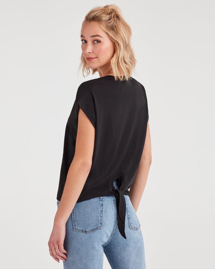 7 For All Mankind Tie Back Tee In Jet Black