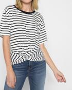 7 For All Mankind Women's Knotted Front Tee In Black And White