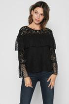 7 For All Mankind Mixed Lace Blouse In Black