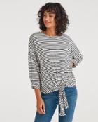 7 For All Mankind Women's Feather Weight Jersey Long Sleeve Tunnel Front Tee In Dark Indigo Oatmeal