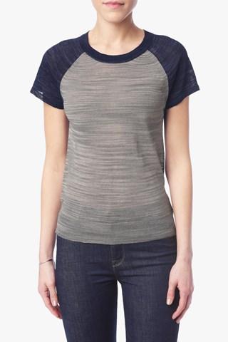 7 For All Mankind Baseball Sweater Tee In Grey/navy