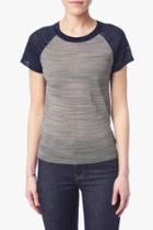 7 For All Mankind Baseball Sweater Tee In Grey/navy