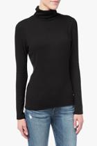 7 For All Mankind Long Sleeve Ribbed Turtleneck In Black