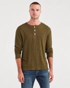 7 For All Mankind Long Sleeve Army Henley In Military Olive