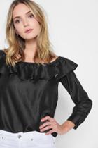 7 For All Mankind Long Sleeve Ruffled Off Shoulder Top In Black