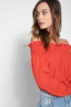 7 For All Mankind Billow Sleeve Off The Shoulder Top In Hibiscus