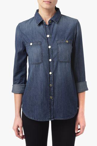 7 For All Mankind Two Pocket Slim Boyfriend Button Front Shirt In Aggressive Medium