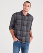 7 For All Mankind Long Sleeve Plaid Utility Shirt In Grey